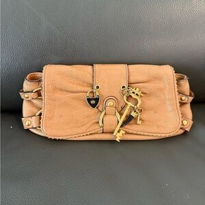 Vintage Y2K Juicy Couture Brown Leather Clutch Purse Bag With Charms Key Heart